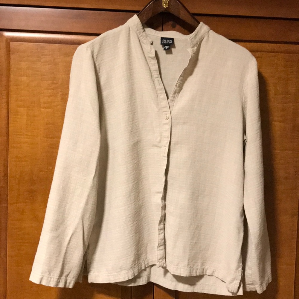 Long sleeved blouse viscose/linen/nylon.